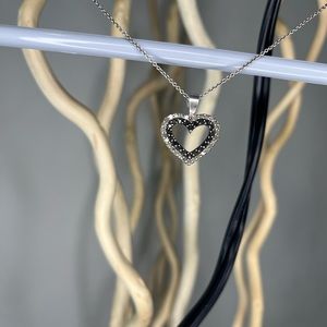 Sterling Silver Black and White Diamond Heart Outline Necklace